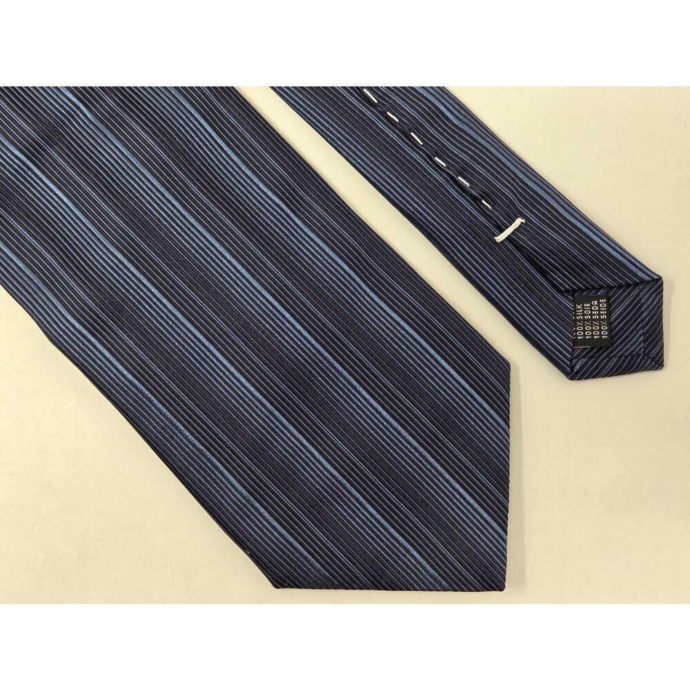 GENESIS LUXE HAND MADE ITALY SILK TIE BLUE GRAY STRIPE JACQUARD LUXURY 4" X 59"